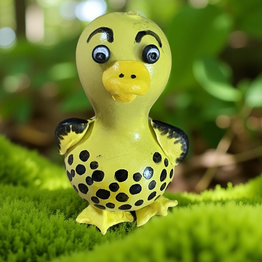 Handcrafted painted yellow black duckling gourd air dry clay upcycled dotted